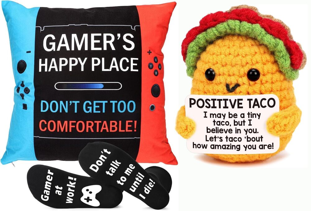 3938 Gamer Gifts Pillow Case + Mini Emotional Taco Support Positive Crochet